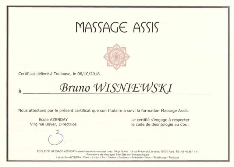 Certificat de formation au massage assis — BrunoZen Perpignan