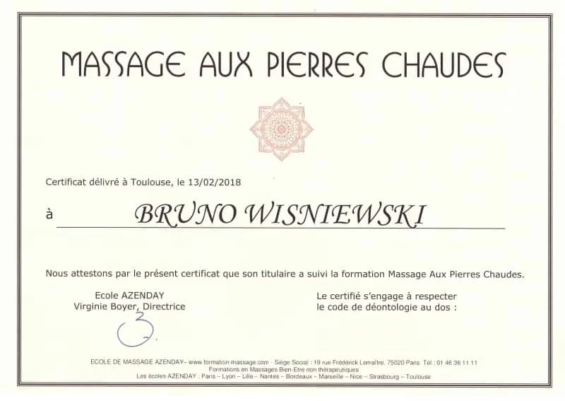 Certificat de formation au massage aux pierres chaudes — BrunoZen Perpignan